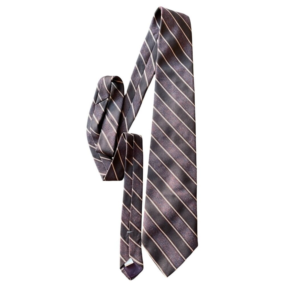 Vintage 80s Jordache Striped Tie Maroon Brown Cream Repp Stripe Textured